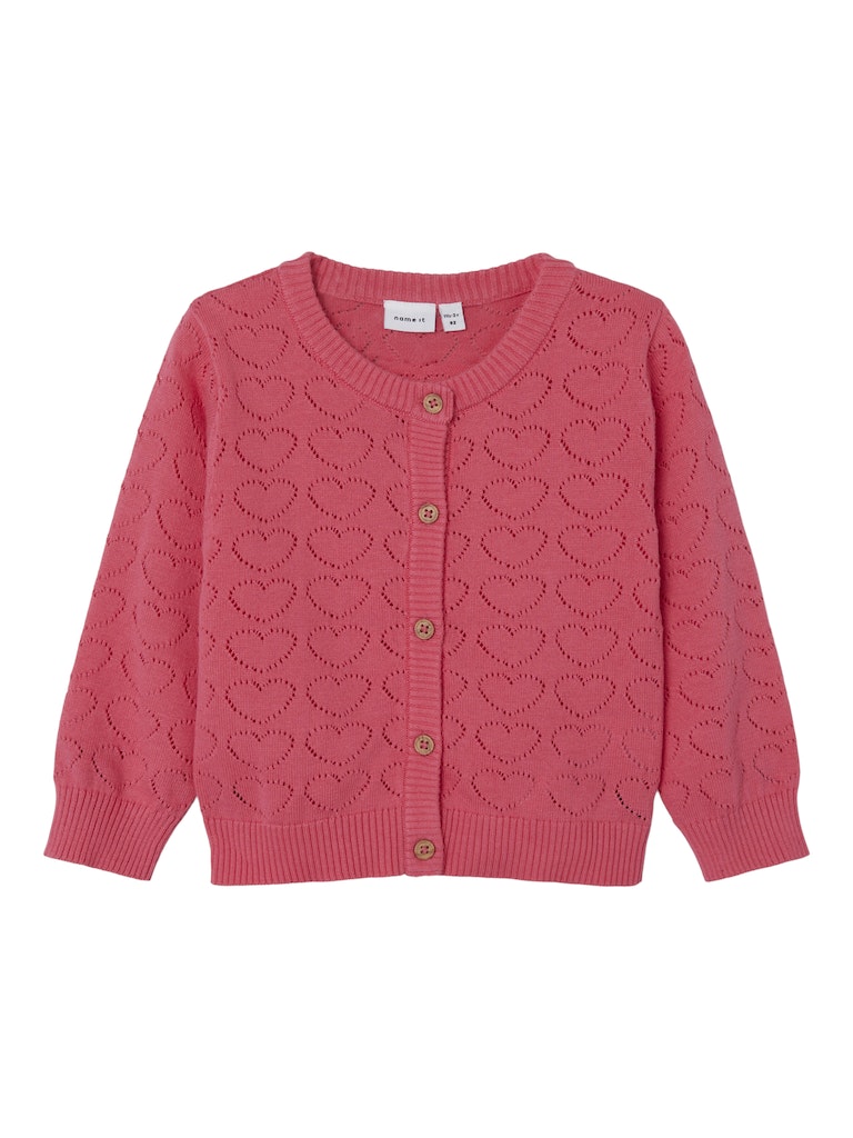 Girl's Desillo Long Sleeve Knit Cardigan-Camellia Rose-Front View