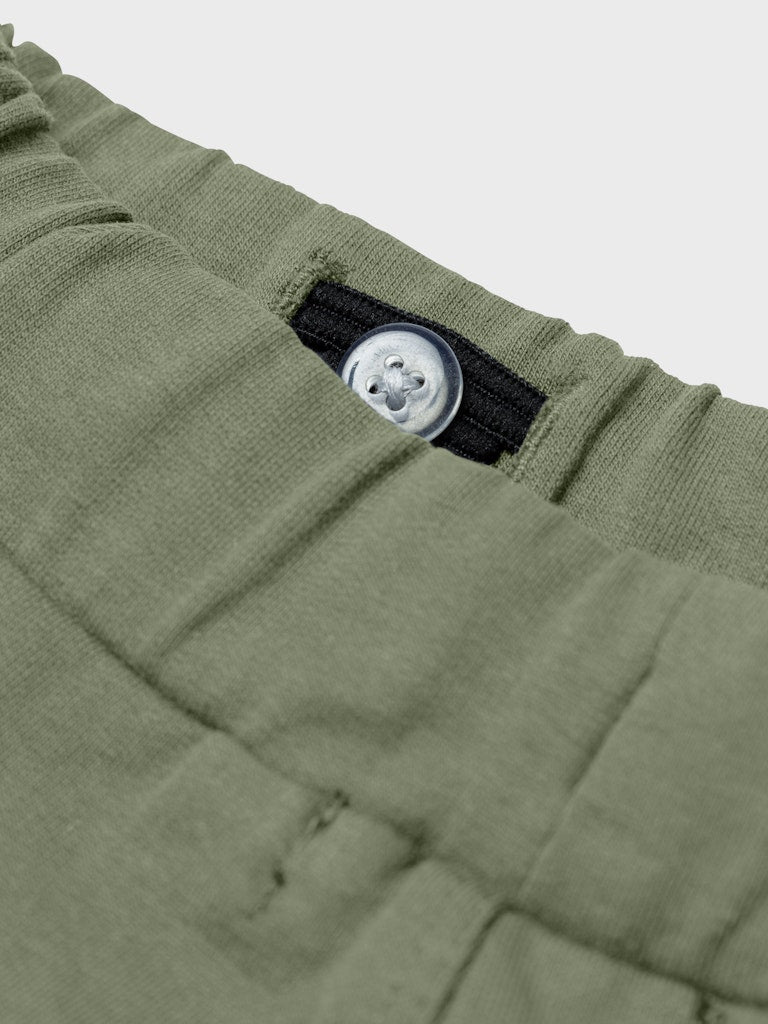 Boy's Jeppe Sweat Long Shorts-Oil Green-Close Up View