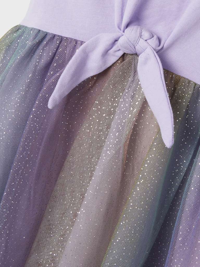 Girl's Happi Short Sleeve Dress-Purple Rose-Close Up View