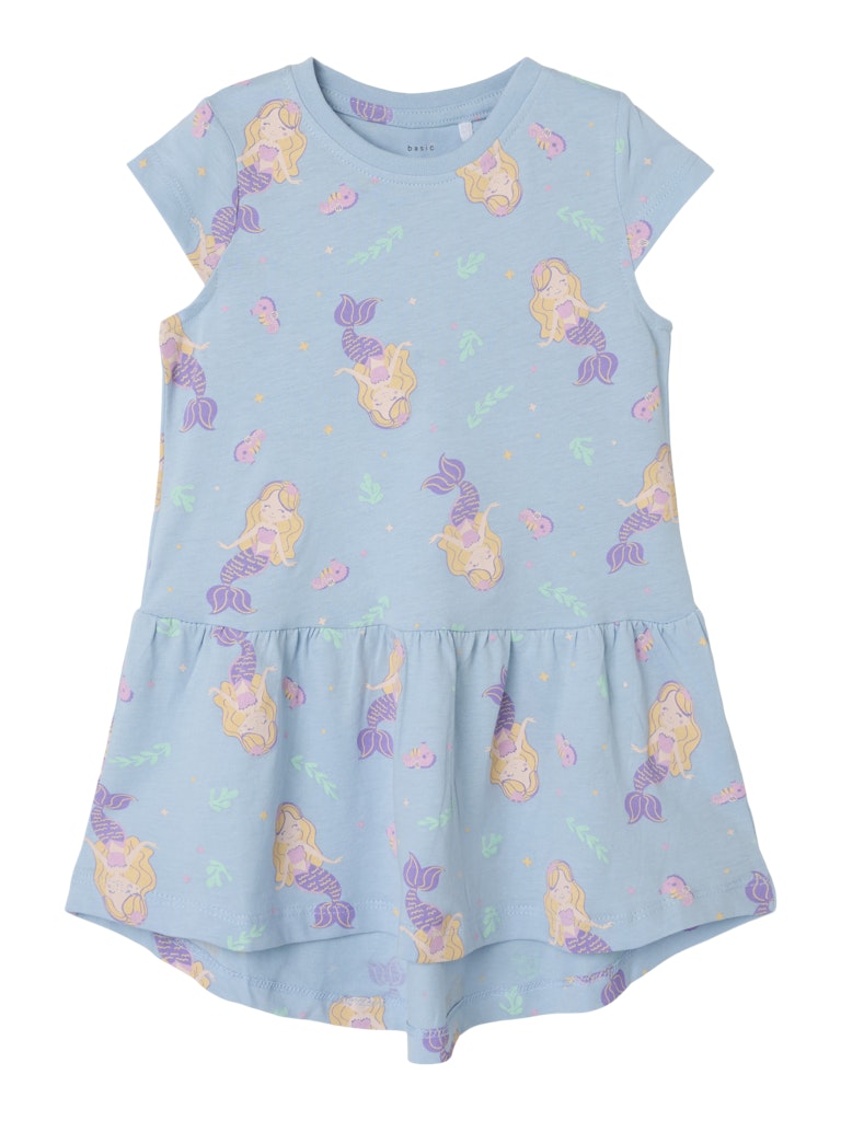 Light blue dress with mermaid pattern on a white background