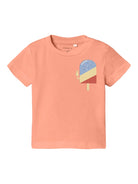 NAME IT Hikke Short Sleeve Top-Papaya Punch Papaya Punch front view