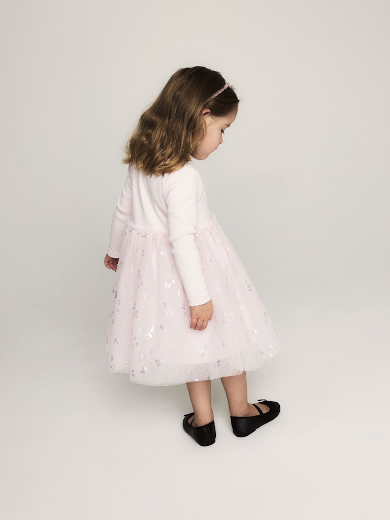 Mini Girl Dubutterfly Long Sleeve Dress-Ballerina-Model Back View