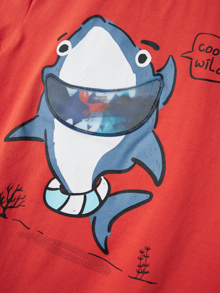 Mini Boy's Fish Short Sleeve Top-Paprika-Close Up View