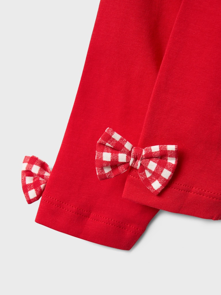 Funny Capri Chinese Red Leggings-Bow detail close up