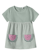 NAME IT Jabelle Short Sleeve Dress-Aqua Gray Aqua Gray front view