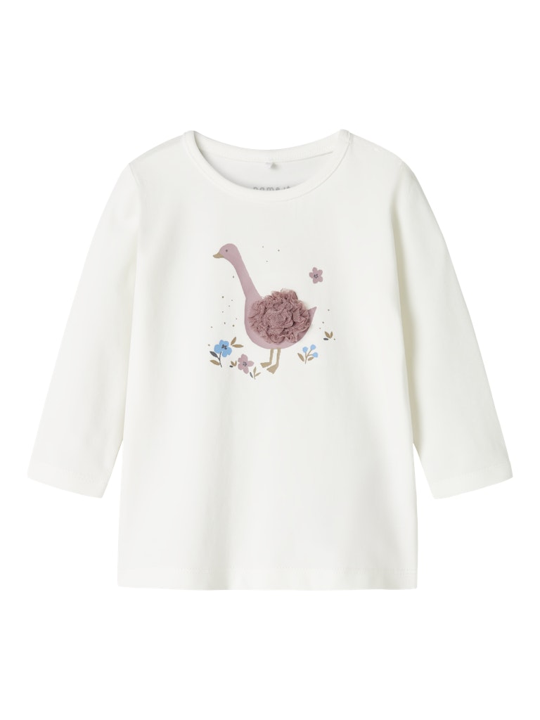 Newborn Girl Dine Long Sleeve Top - Cloud Dancer-Front View