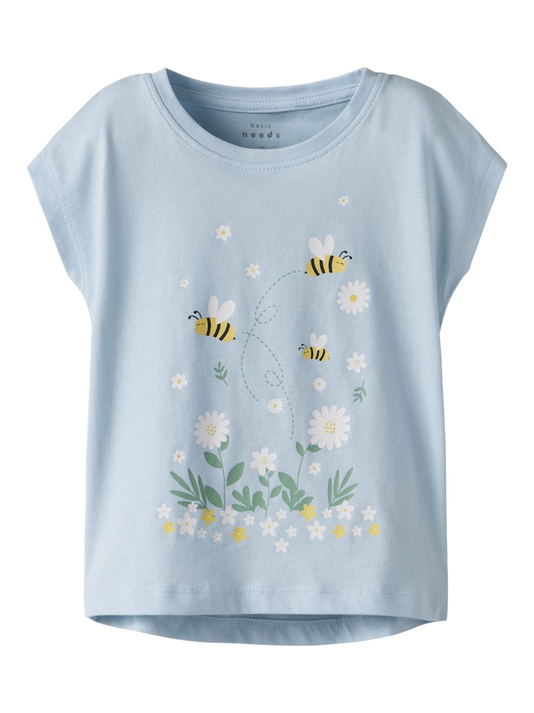 Mini Girl's Vigea Cap Sleeve Top-Cool Blue-Front View