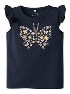 Mini Girl Vayana Cap Sleeve Top-Navy Blazer-Front View