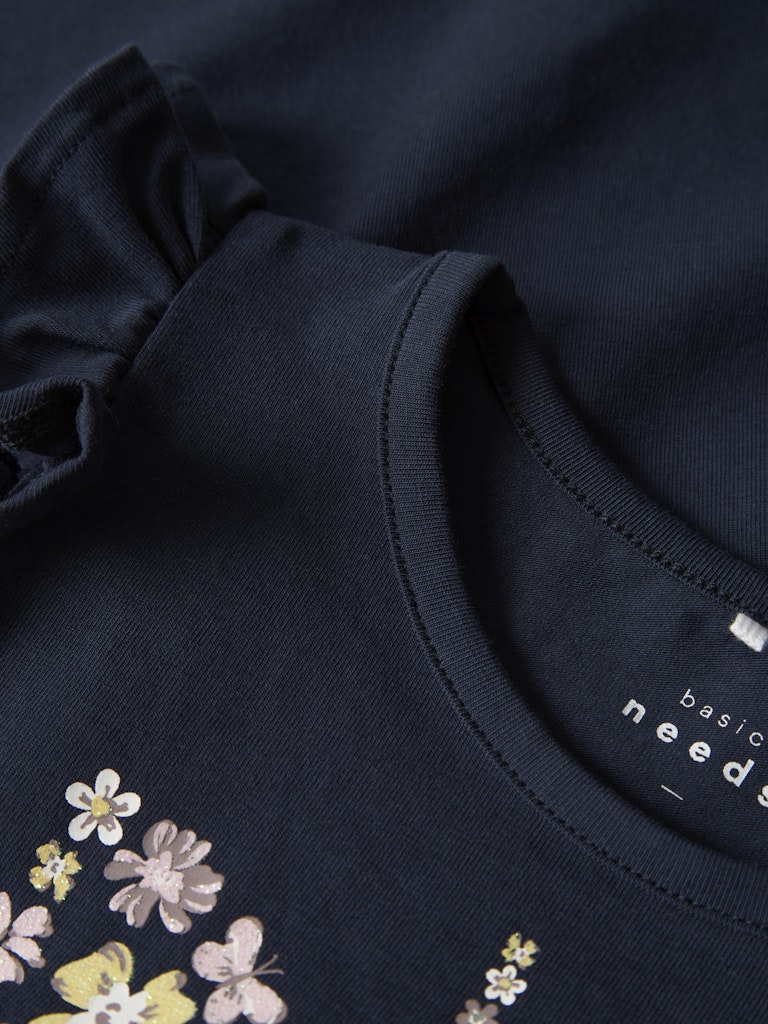 Mini Girl Vayana Cap Sleeve Top-Navy Blazer-Close Up View