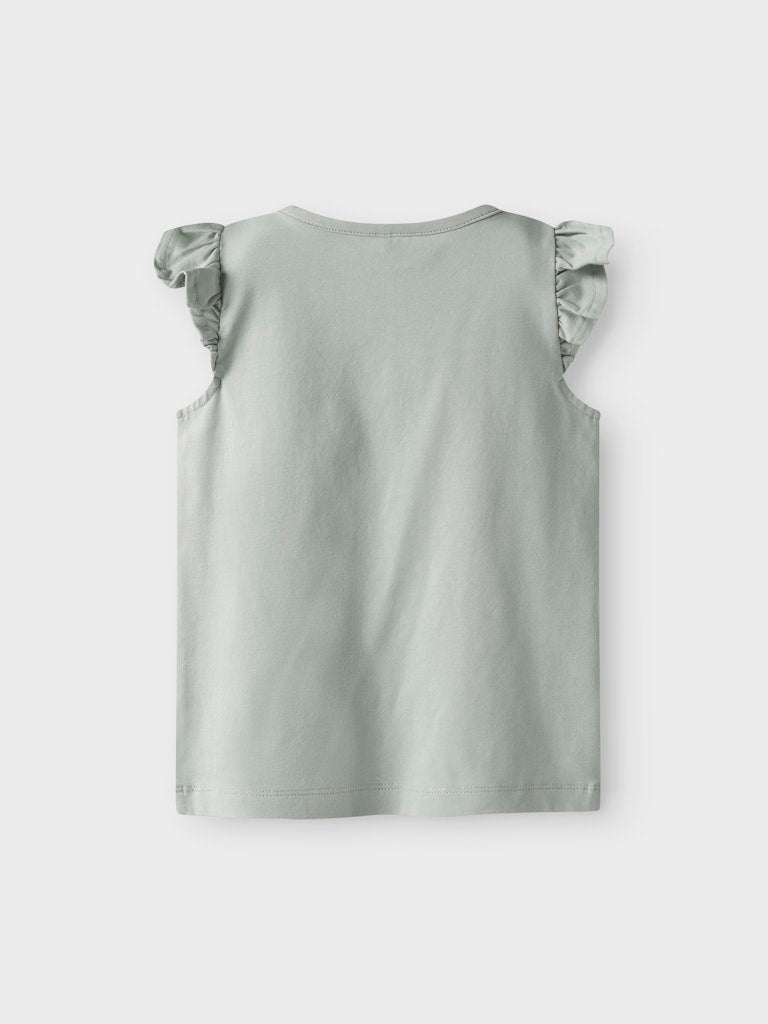 Mini Girl Vayana Cap Sleeve Top-Aqua Gray-Back View