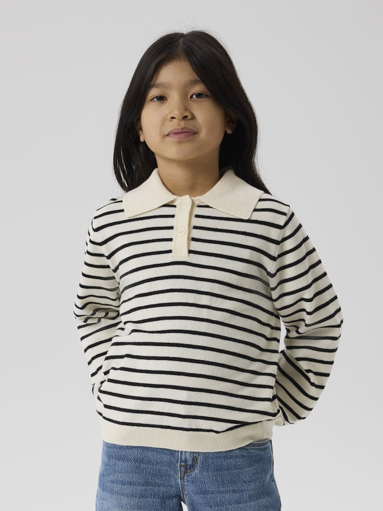 Kid Girl's Danja Long Sleeve Polo Knit-Whisper White-Model Front View