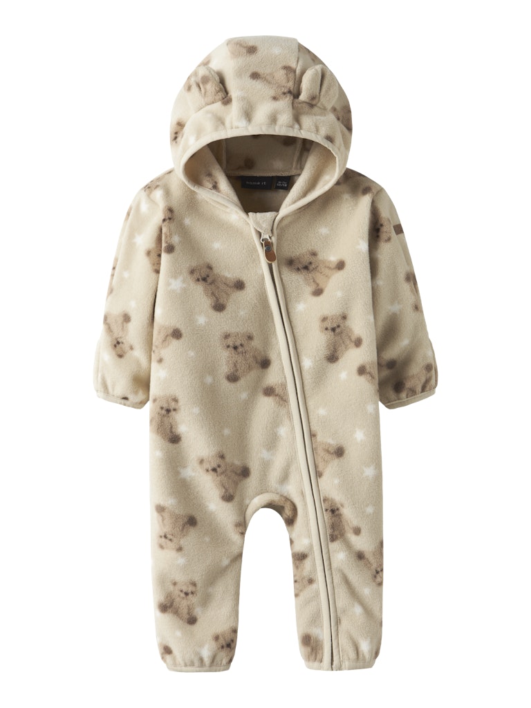 Baby onesie with teddy bear pattern on a white background