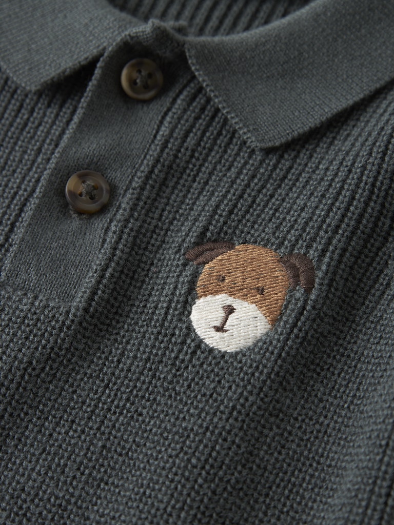 Boys Tant Long Sleeve Knit Polo-Urban Chic-Close Up View