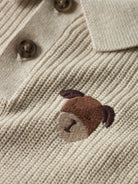 Boys Tant Long Sleeve Knit Polo-Peyote Melange-Close Up View