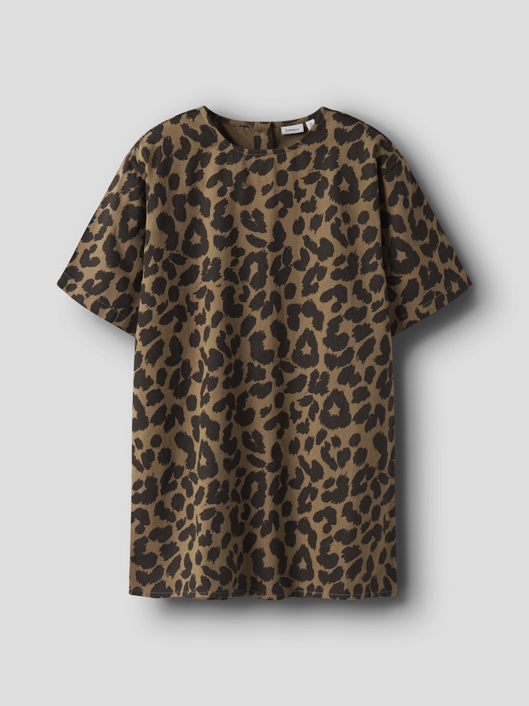 Leopard print dress on a light gray background