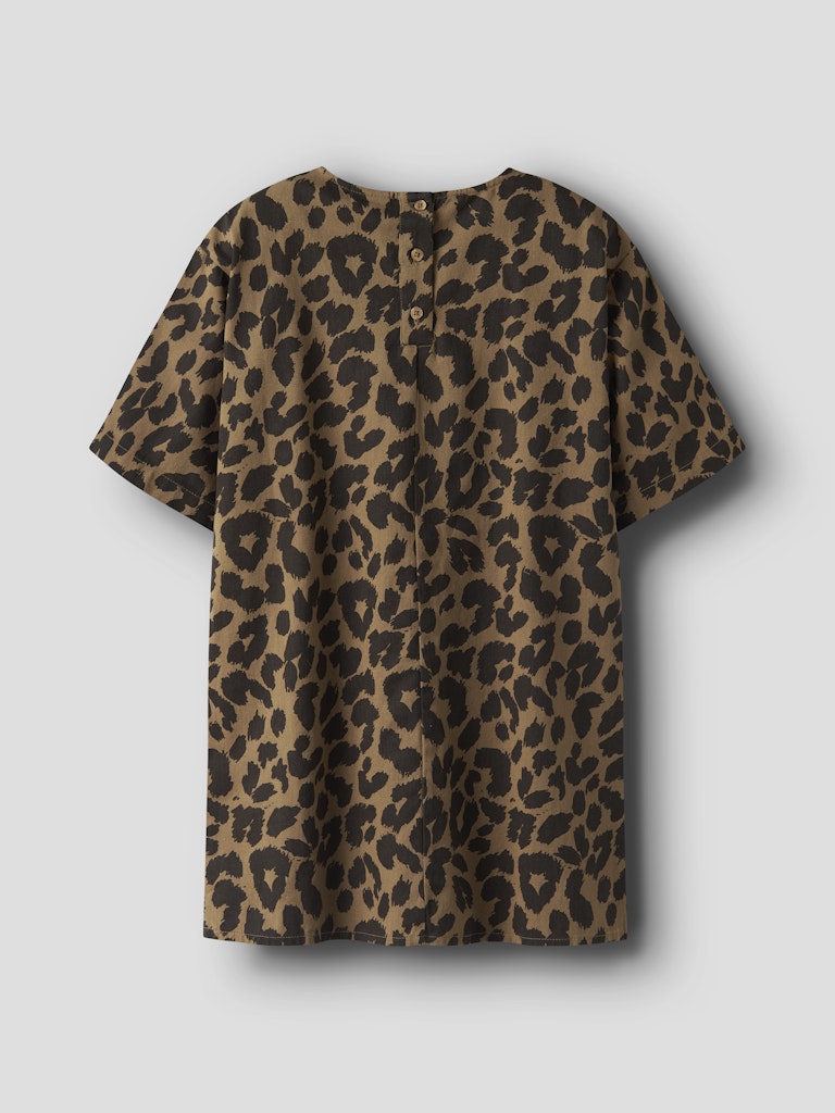 Leopard print dress on a light gray background