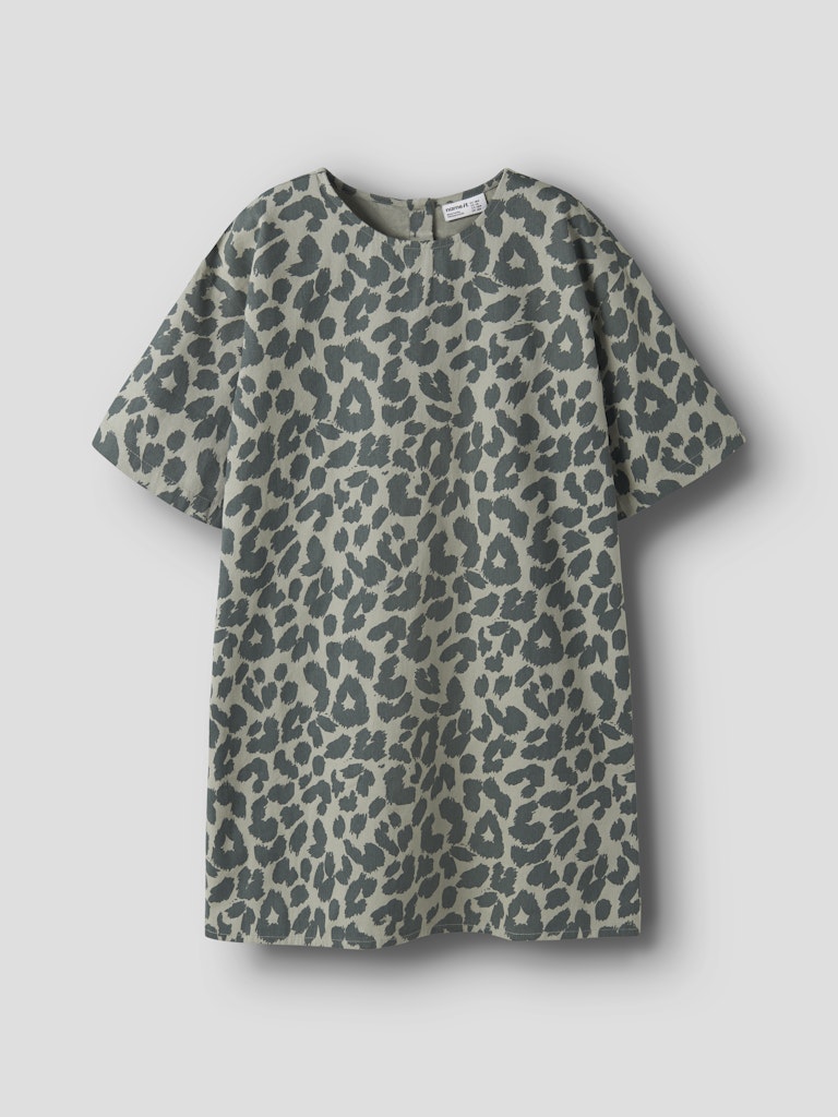 Green leopard print dress on a light gray background