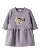 NAME IT Cathy Long Sleeve Sweat Dress Lavender Gray front view