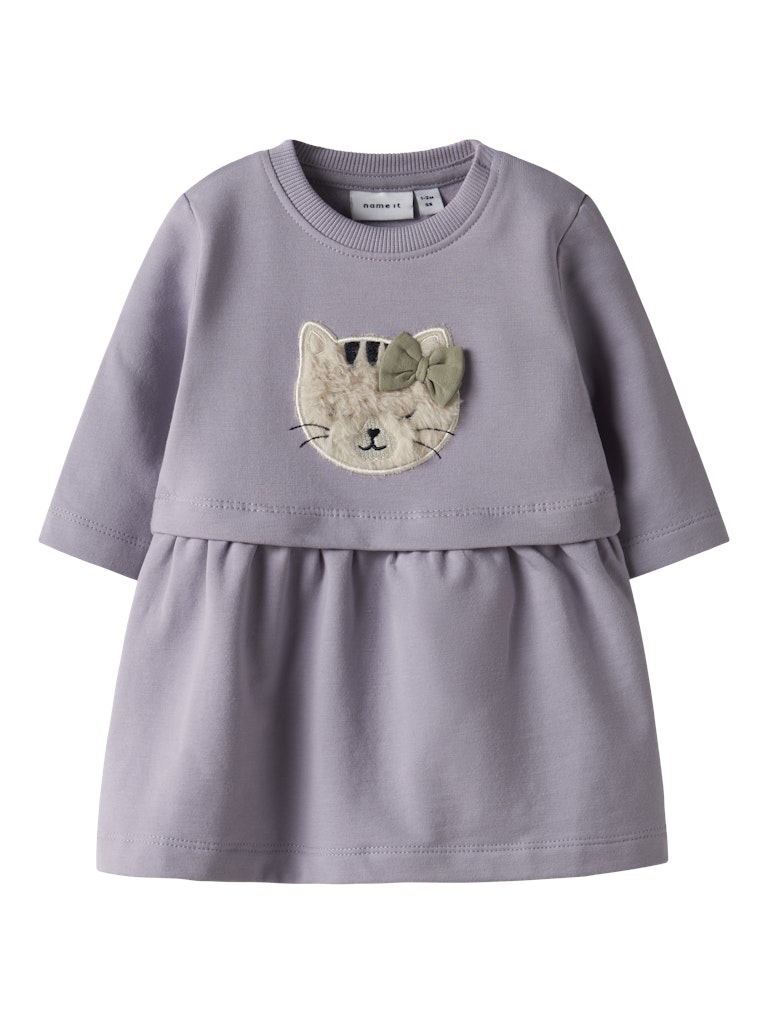 NAME IT Cathy Long Sleeve Sweat Dress Lavender Gray front view