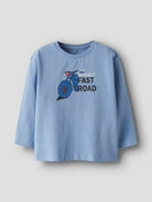 Light blue long sleeve top with motorcycle graphic