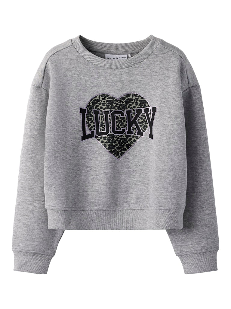 NAME IT Bima Long Sleeve Short Sweat Grey Melange back view