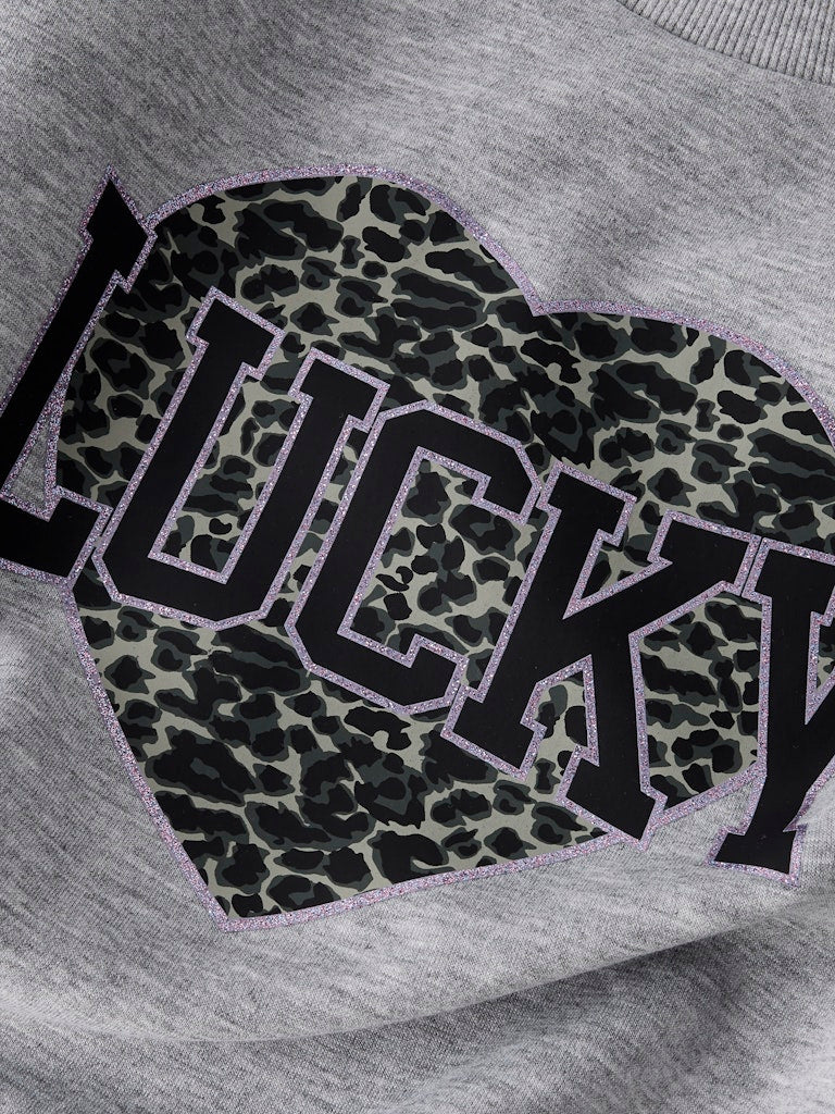 Bima Long Sleeve Short Grey Sweat-Lucky print detail