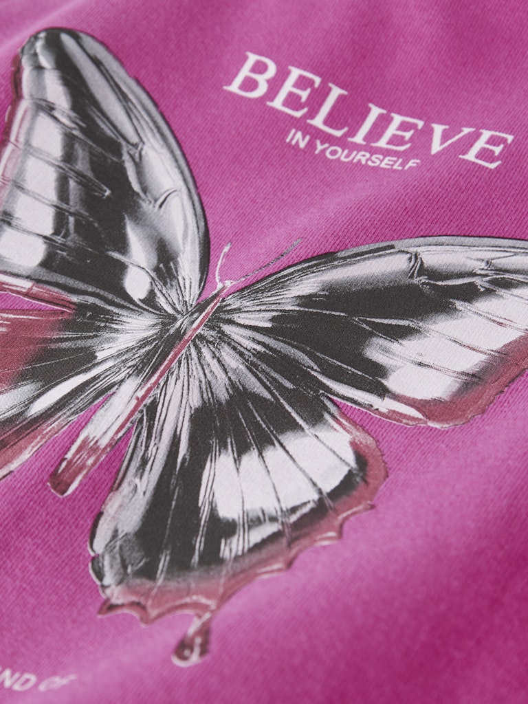 Pink fabric with butterfly design and 'Believe in Yourself' text