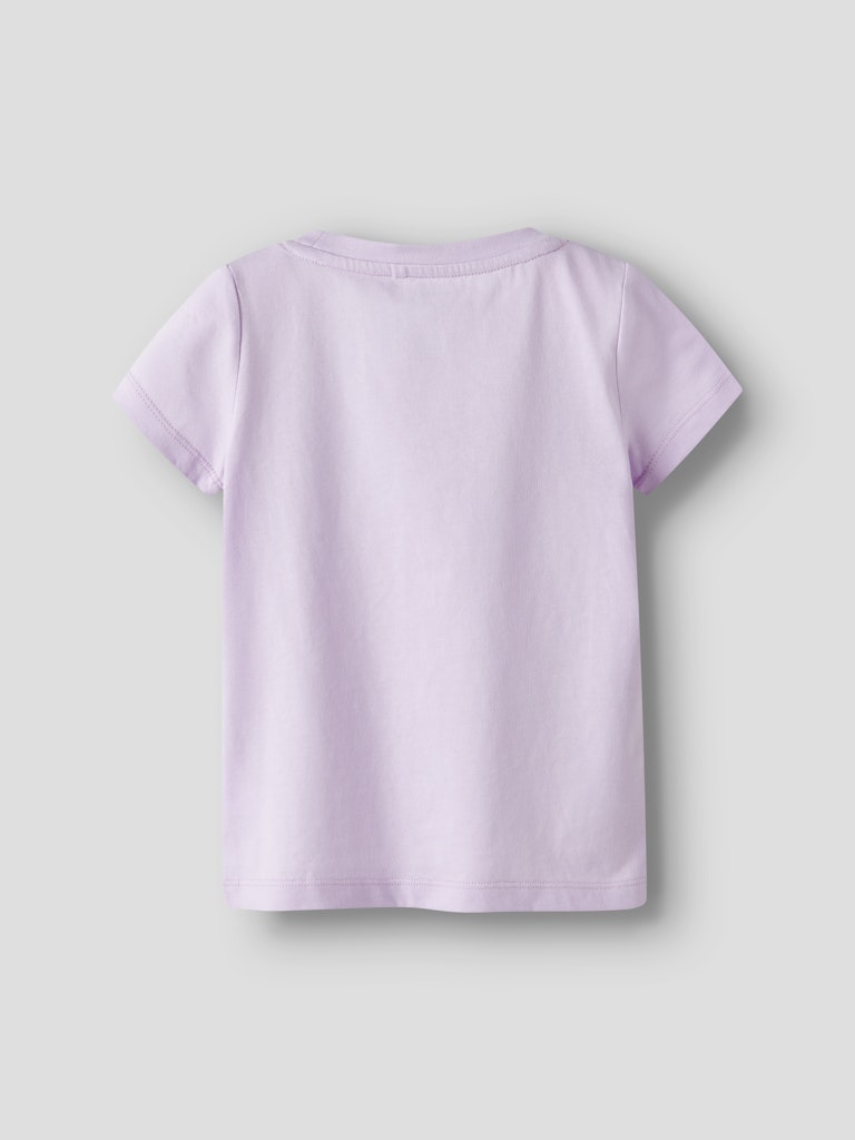 Light purple t-shirt on a light gray background