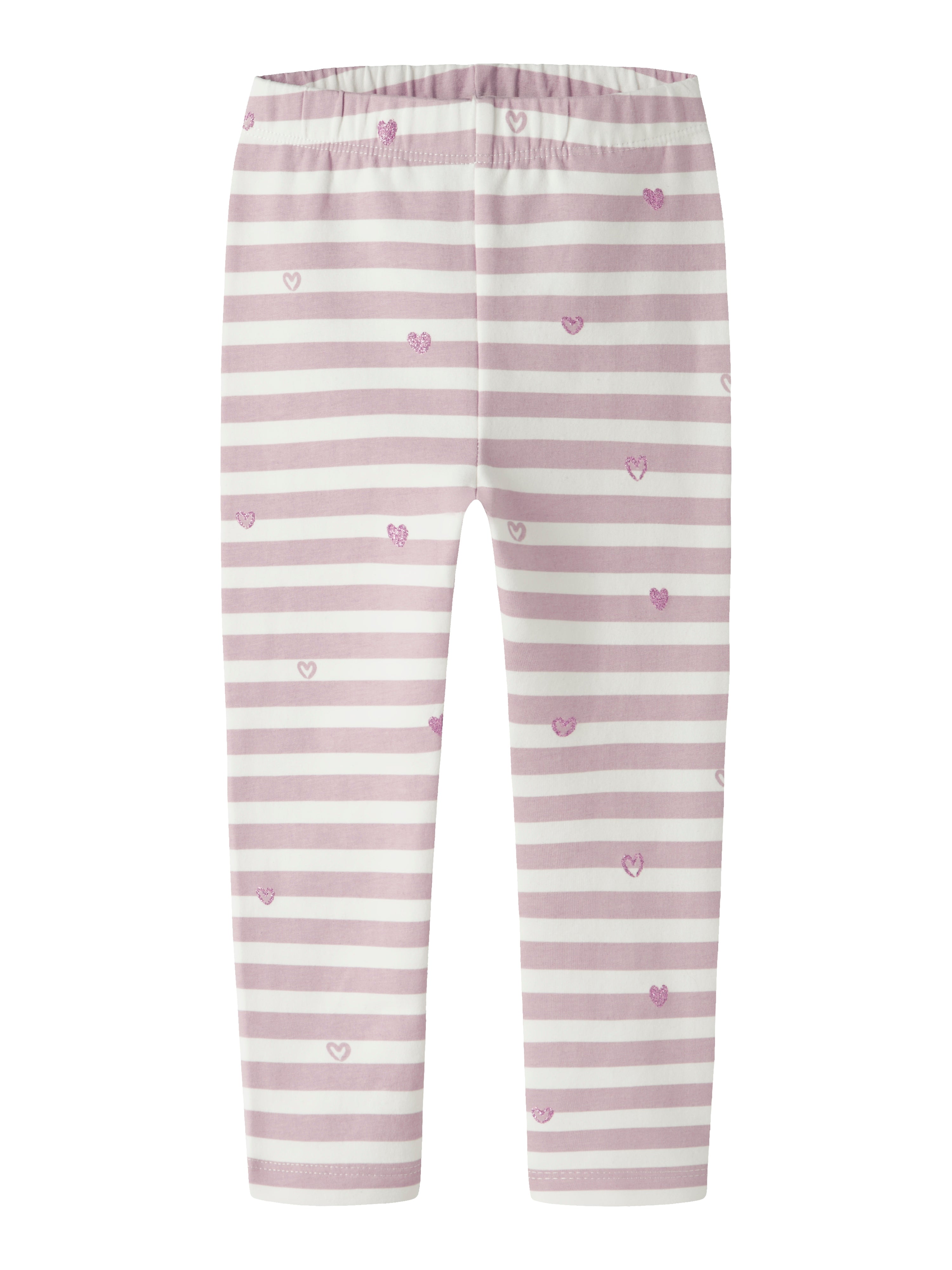 Striped pants with heart patterns on a white background