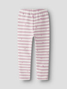 Pink and white striped pants on a light gray background