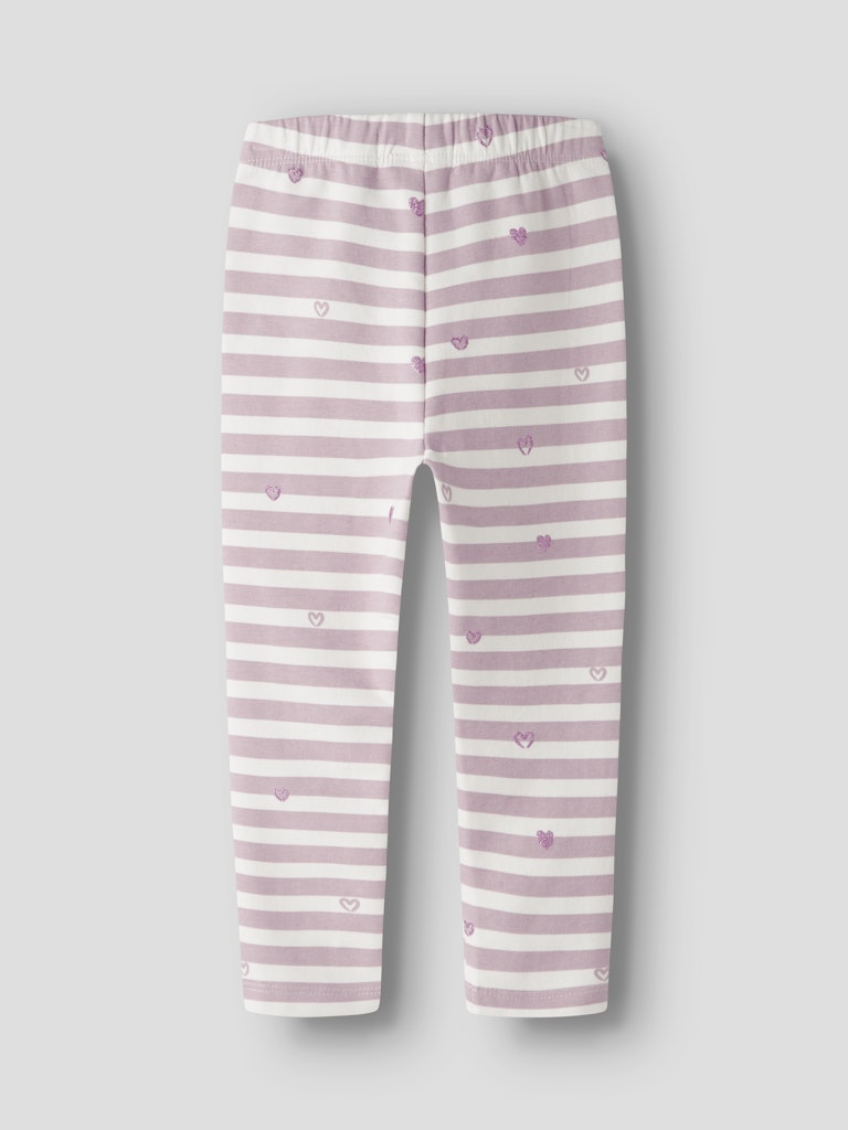 Pink and white striped pants on a light gray background