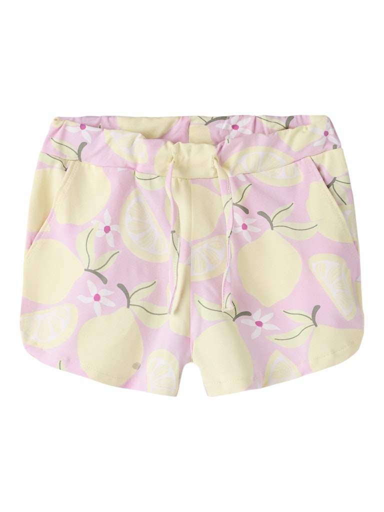 Shorts with lemon pattern on a white background