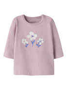 NAME IT Vubie Long Sleeve Top - Cloud Dancer/Dawn Pink/Swamp Dawn Pink model front view