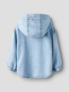 NAME IT Bo Denim Long Sleeve Hooded Shirt Light Blue Denim model front view