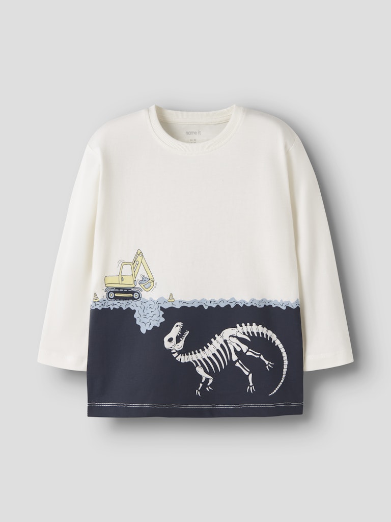 Cream and navy long sleeve top with excavator graphic