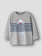 Gray sweatshirt with shark design on a light gray background