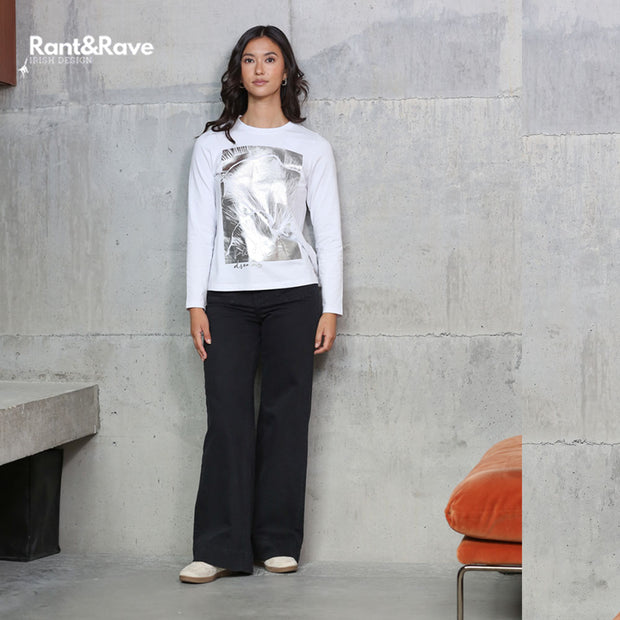 Ladies Nola Wide Leg Black Jean-Model Front View