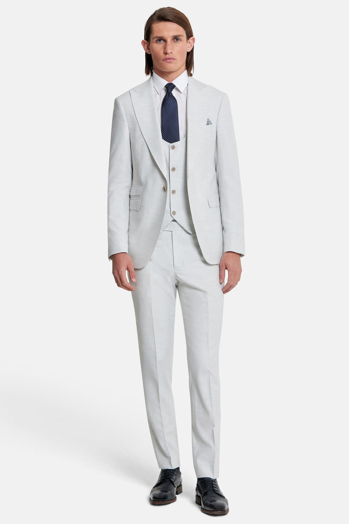 TRAVIS BENETTI Mens Napoli Ecru 3 Piece Suit Ecru front view