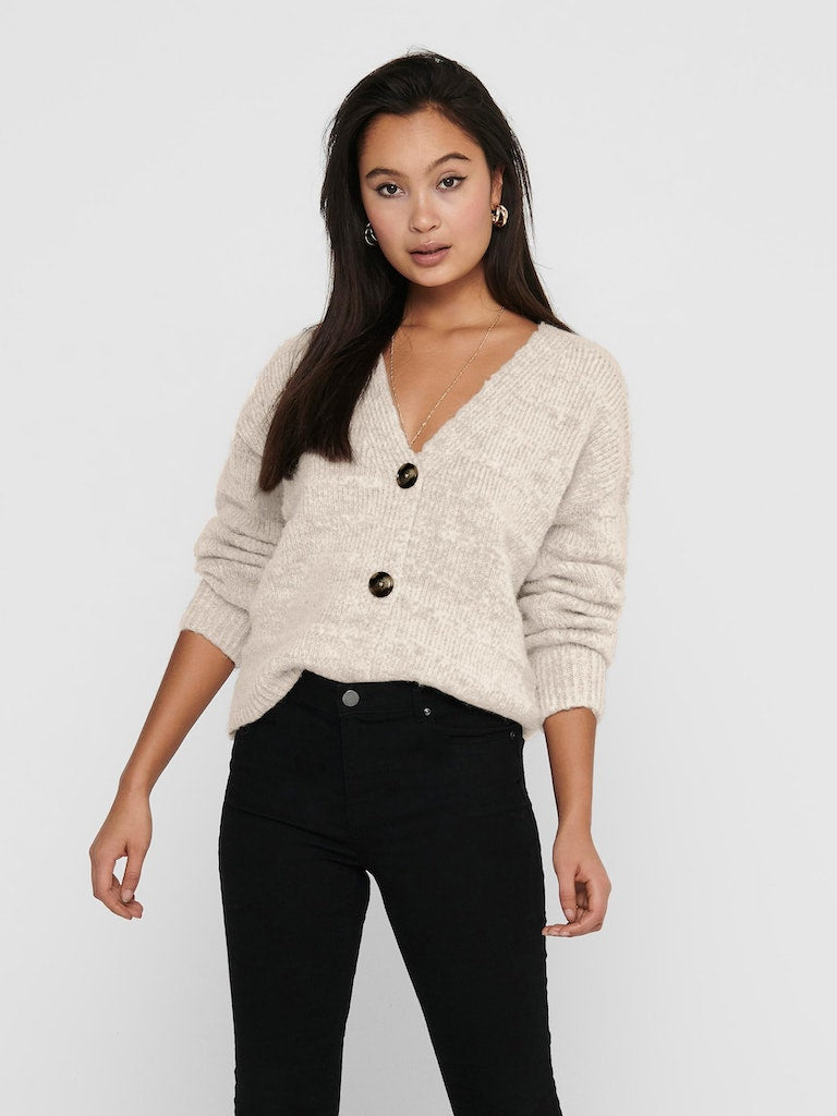 Ladies Celina Long Sleeve Cardigan Knit - Birch-Front VIew