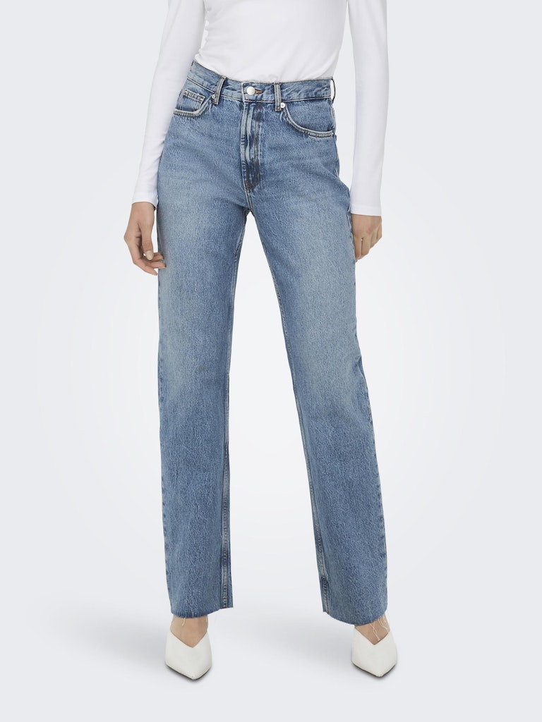 ONLY Riley Life High Waist Denim Jeans-Medium Blue Denim Medium Blue Denim front view