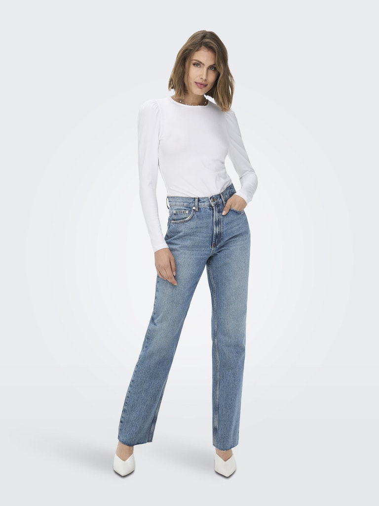 Ladies Riley Life High Waist Denim Jeans-Medium Blue Denim-Model Full Front View