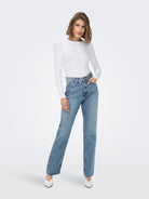 ONLY Riley Life High Waist Denim Jeans-Medium Blue Denim Medium Blue Denim model front view