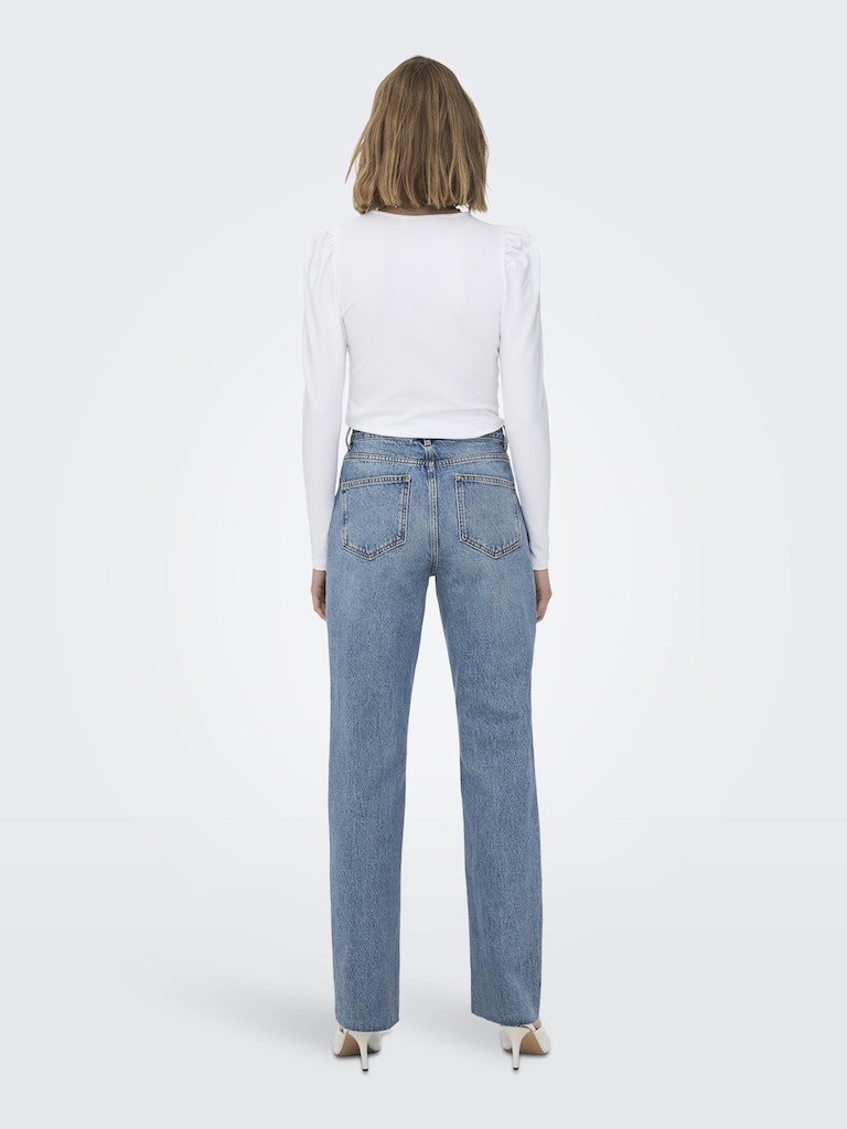 Ladies Riley Life High Waist Denim Jeans-Medium Blue Denim-Model Back View