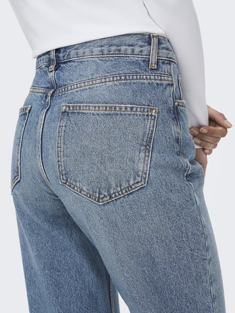 Ladies Riley Life High Waist Denim Jeans-Medium Blue Denim-Closer View of Back