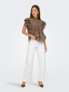ONLY Madison High Waist Button Wide Denim 730-White Denim White DENIM model front view