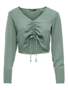 ONLY Nova Life Long Sleeve Ruching Lily Pad Top Lily Pad front view