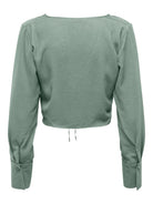 ONLY Nova Life Long Sleeve Ruching Lily Pad Top Lily Pad model front view