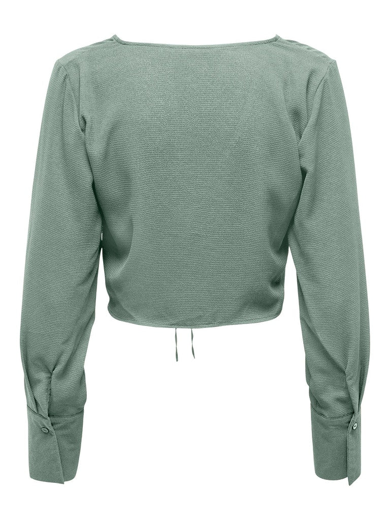 ONLY Nova Life Long Sleeve Ruching Lily Pad Top Lily Pad model front view