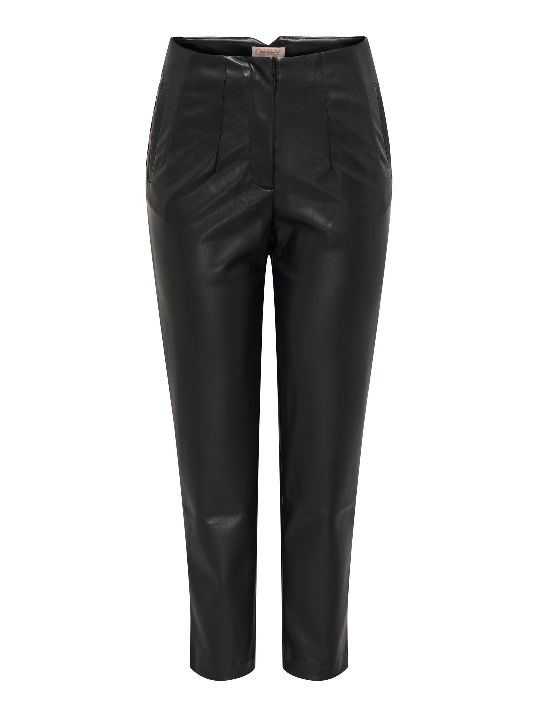 Ladies Raven Idina High Waist Faux Leather Pant-Black-Ghost Front View