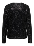 Back view of the black sequin long sleeve V-neck top